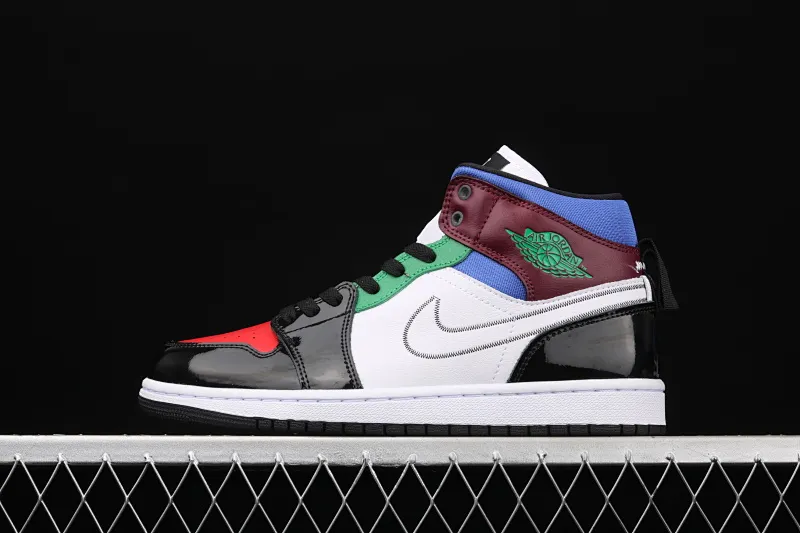 All categories Air Jordan Jordan series basketball shoes Air Jordan 1 Mid Air Jordan 1 Mid SE AJ1 Joe 1 patent leather multi-color splicing mid-top versatile casual sports sneakers DB5454-001